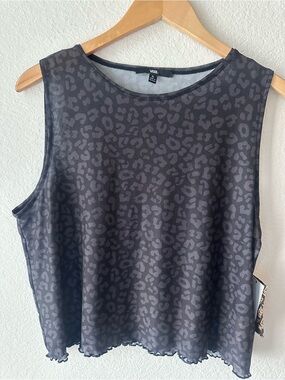 Vans Mesh Leopard Print Crop Tank Top XL NWT Black Sheer Sleeveless Y2K